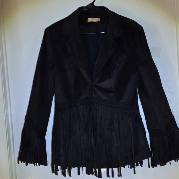 Black Fringe Women's Jacket, Size L - Picture 1 of 4